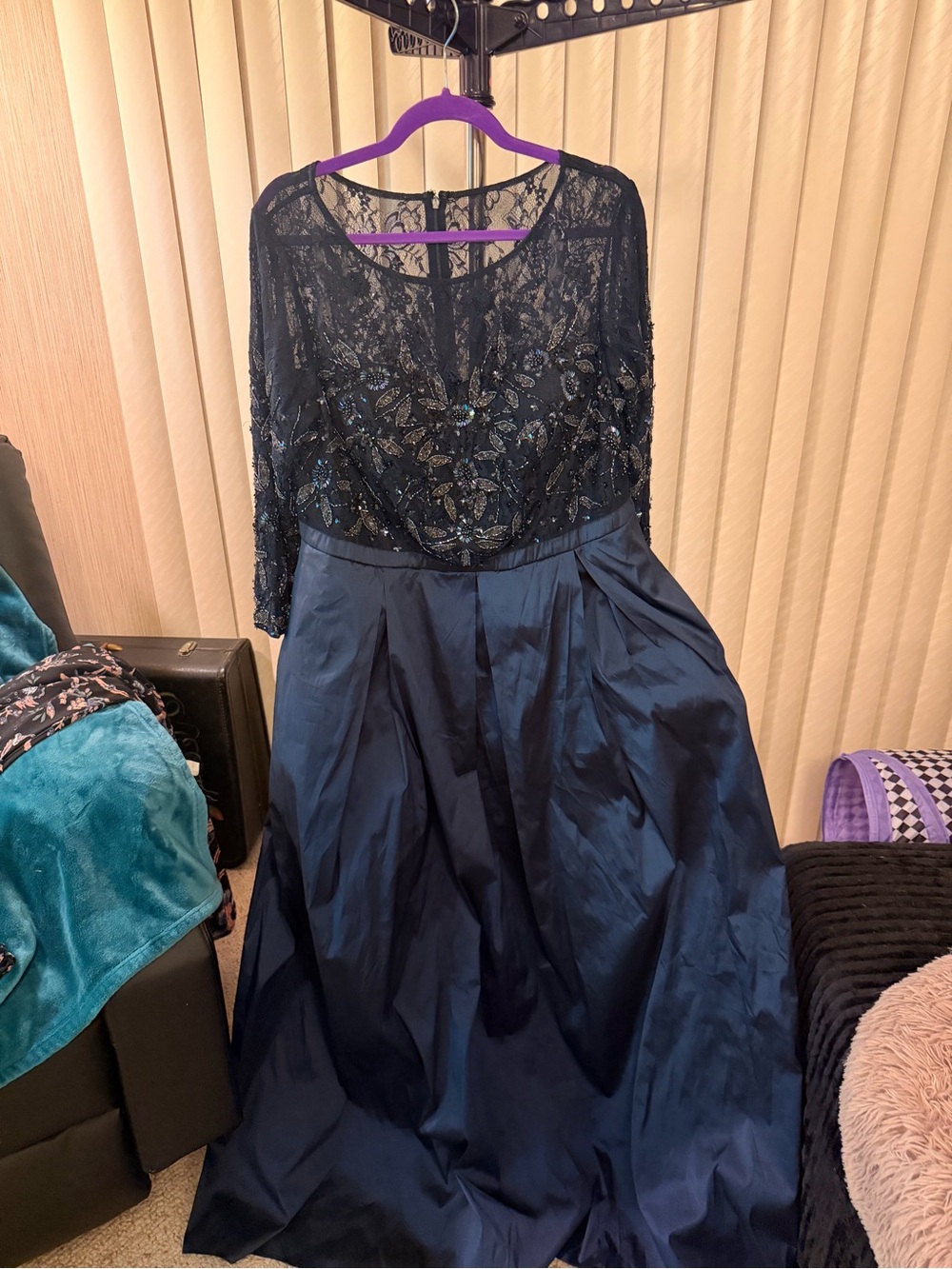 Oleg Cassini Black Beaded Lace Evening Dress